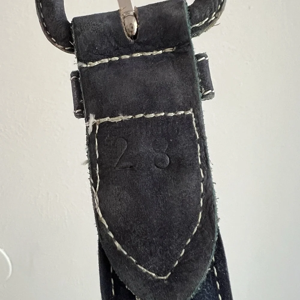 Vintage Blue Leather Southwestern Woven Inlay Belt Boho Artisan 90s Cowgirl